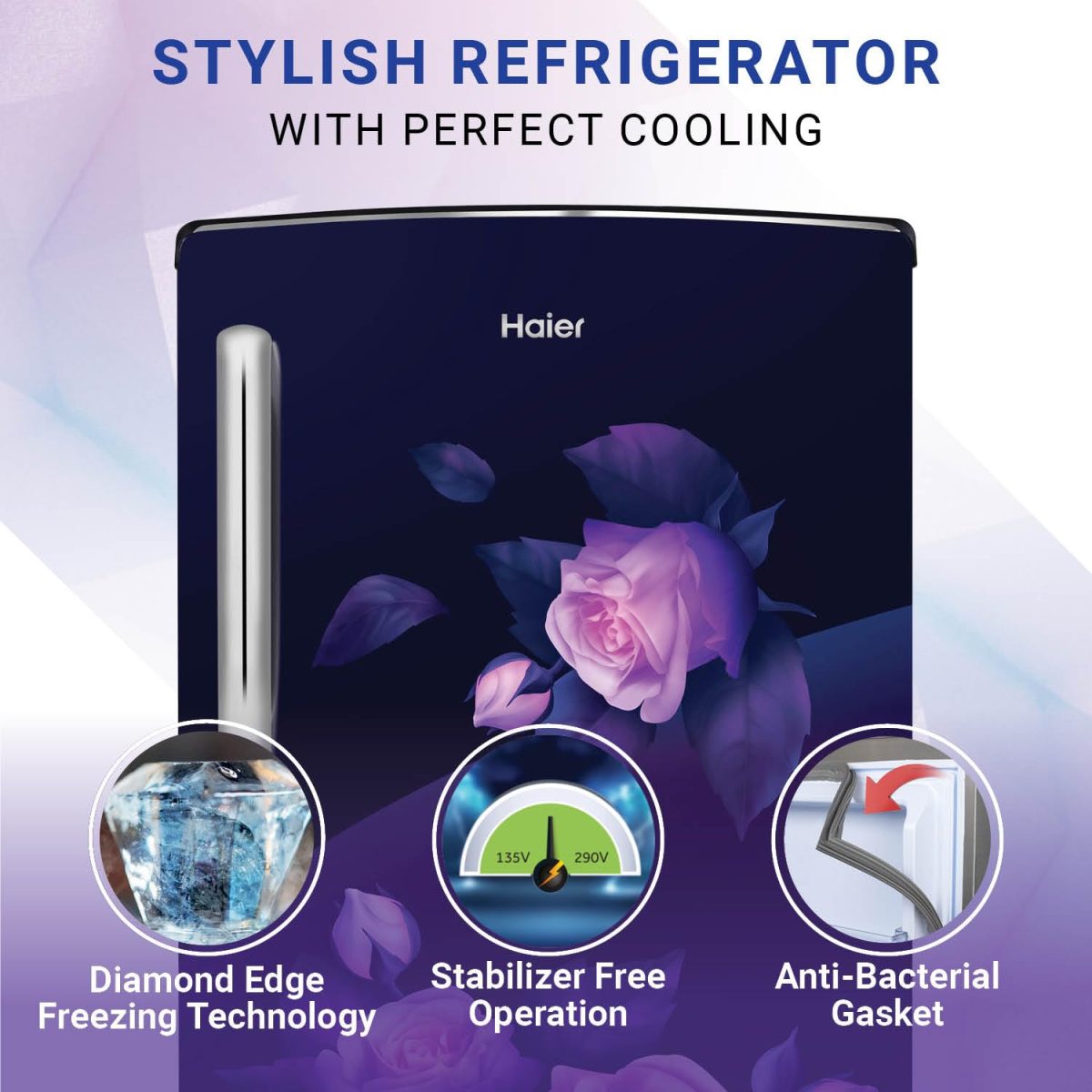Haier 205 L, 3 Star, Direct-Cool Single Door Refrigerator (HED-213MRB-N, Marine Rose, Base Stand Drawer) - Image 2