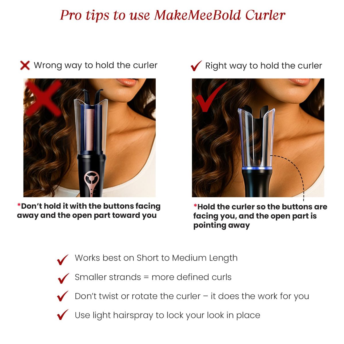 Urban yog MakeMeeBold Automatic Hair Curler| Easy Two-Way Curling Iron with 4 Temperature Settings | Anti-Scald Design, Quick Curls in 10-15 Min, Tangle-Free, Ceramic Coating, 360° Swivel Cord - Image 6