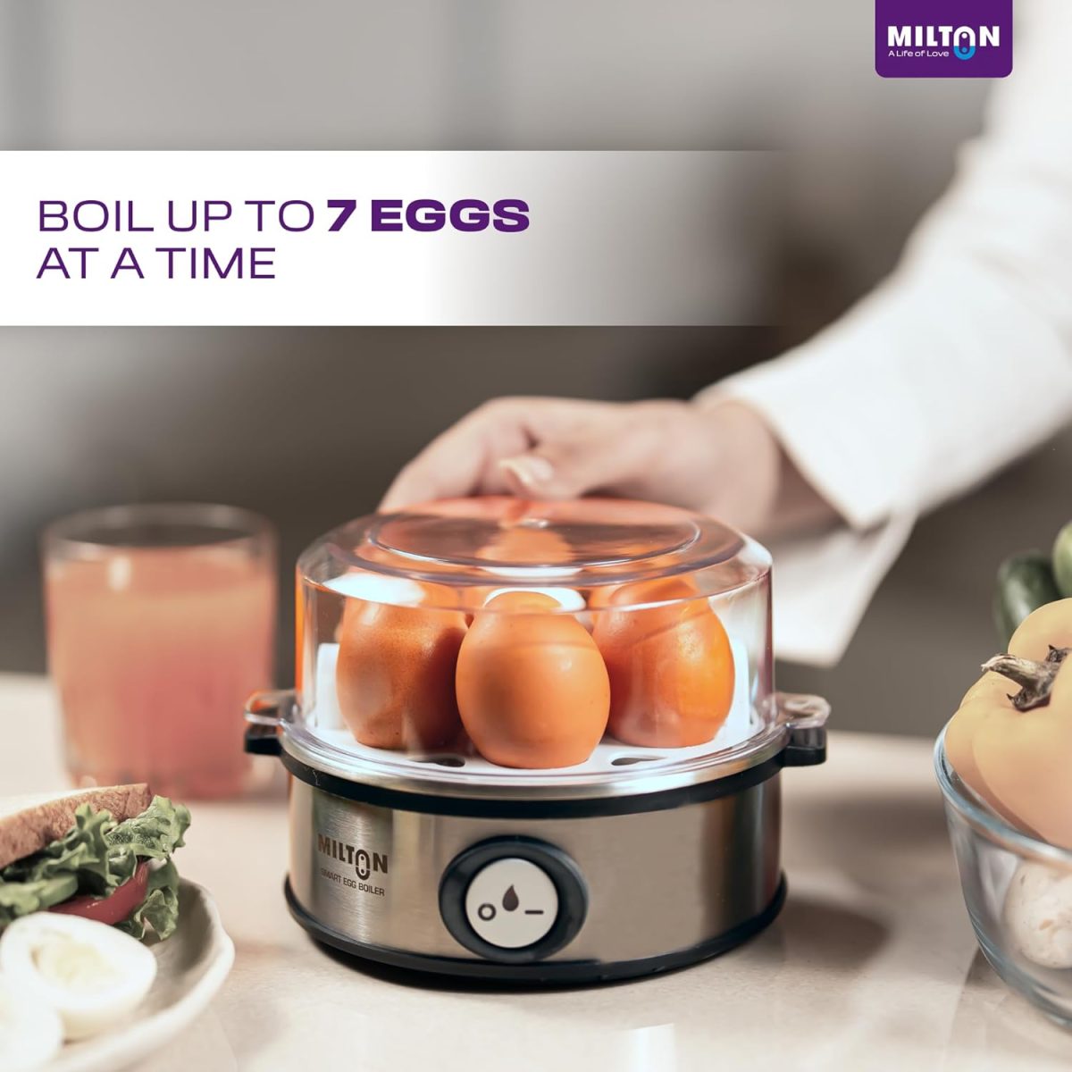 Milton Smart Instant Electric Egg Boiler | Automatic Cut Off | Egg Cooker & Steamer for Boiling Up to 7 Eggs | 3 Boiling Modes | 360 Watt | Stainless Steel Body & Heating Plate | - Image 5