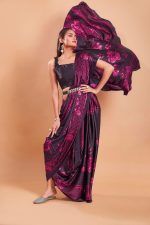 Garden Vareli Satin Crepe Saree With Unstitched Blouse Piece - Image 4