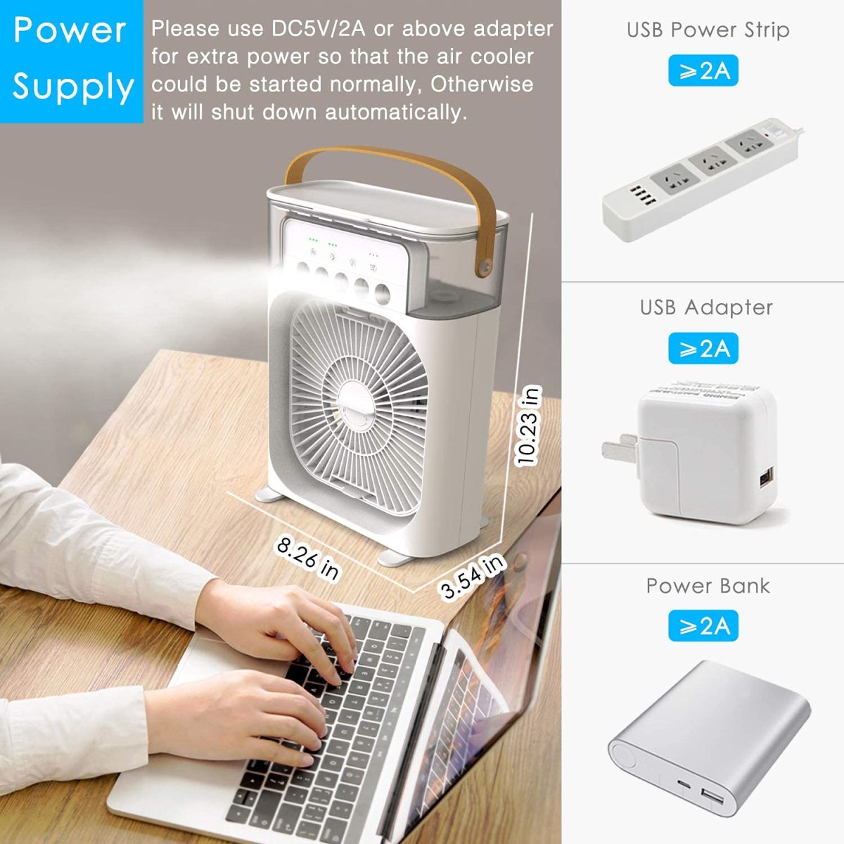 GVB ENTERPRISE Portable Air Conditioner Fan, Mini Evaporative Air Cooler with 7 Colors LED Light, 1/2/3 H Timer, 3 Wind Speeds and 3 Spray Modes for Office, Home, Dorm, Travel - Image 5