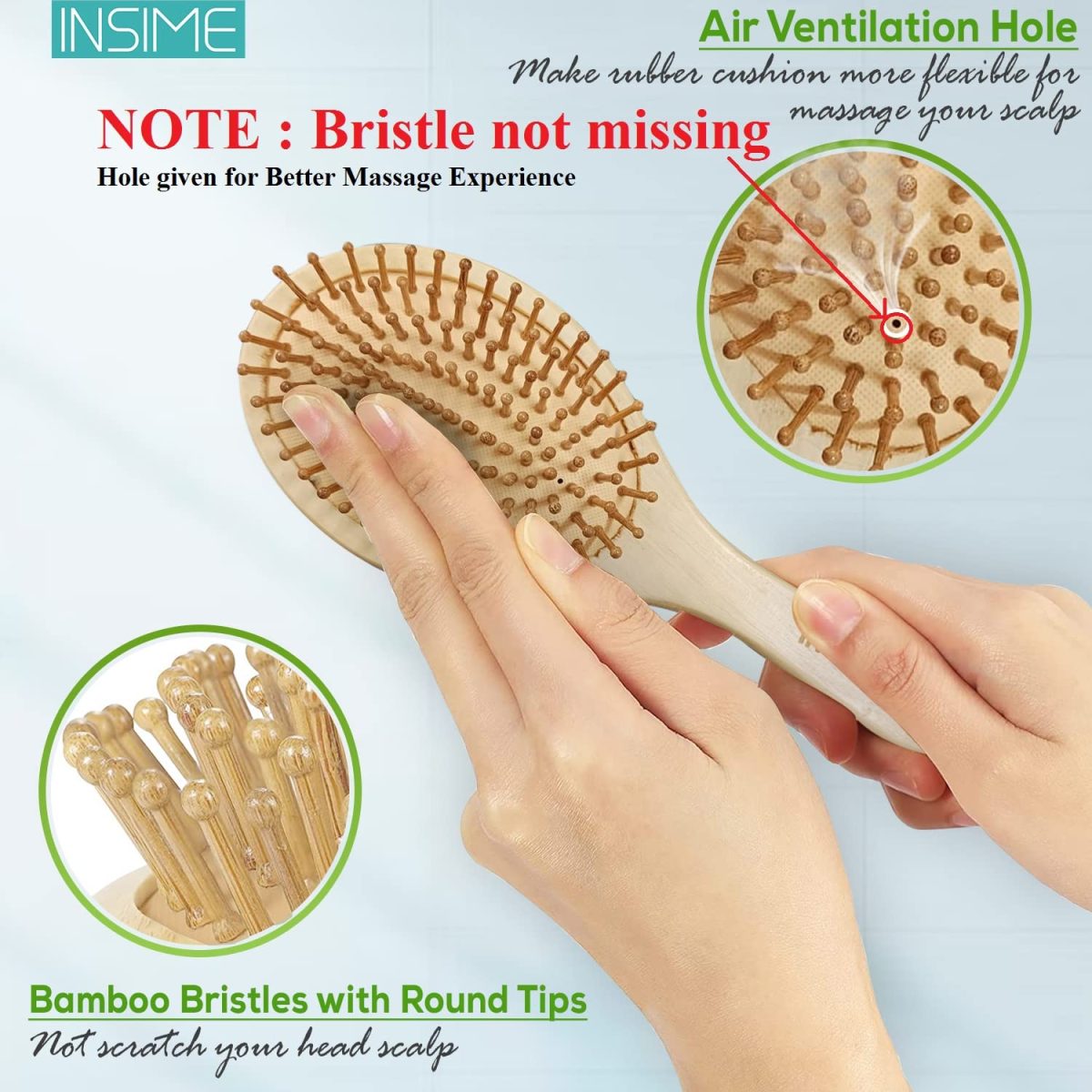 INSIME Wooden hair brush for Women & Men – Bamboo wooden Paddle hair brush for men women Curly hair – Bamboo Wooden brush for hair growth with flat paddle brush comb - Image 3