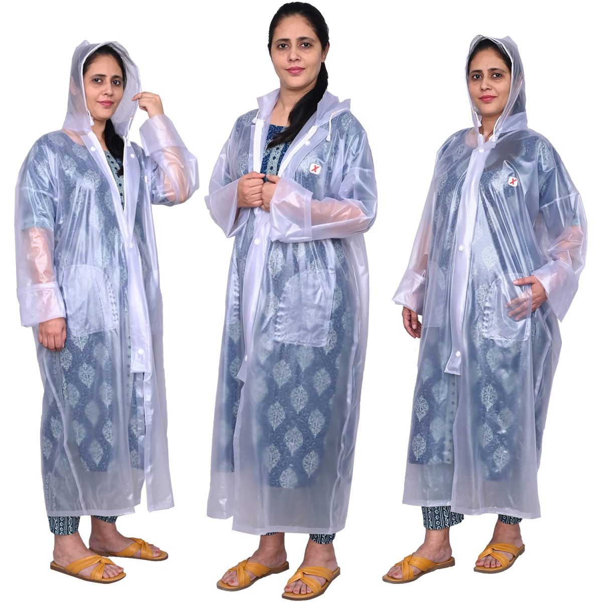 AllExtreme Crystal Women Raincoat with Adjustable Hood Water Resistant Reusable Rainwear for Ladies with Carrying Pouch (XXL)