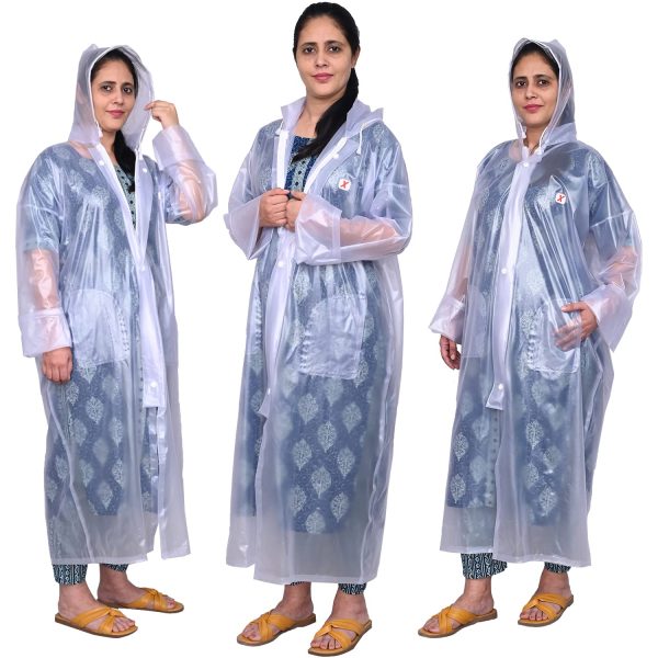 AllExtreme Crystal Women Raincoat with Adjustable Hood Water Resistant Reusable Rainwear for Ladies with Carrying Pouch (XXL)