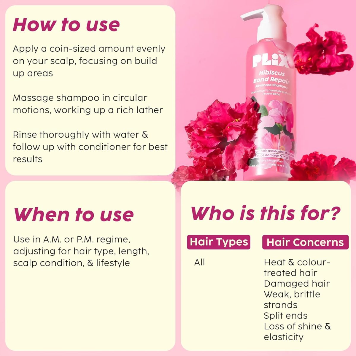 The Plant Fix Plix Hibiscus Bond Repair Advanced Shampoo For Damaged, Frizzy Hair - 200Ml | Repair Hair Molecular Structure | Fiberhance & Hibiscus Extract | Men & Women - Image 6