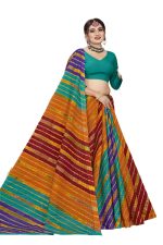 Karishma Sarees Women's Traditional Multicolour Leheriya Design Pattern Printed Pure Cotton Saree