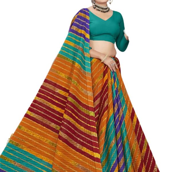 Karishma Sarees Women's Traditional Multicolour Leheriya Design Pattern Printed Pure Cotton Saree