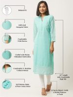 ZOLA Exclusive Georgette V Neck with 3/4th Sleeves and Calf Length Lucknowi Chikankari Ethnic Wear Straight Kurta for Women Pack of 1 - Image 7