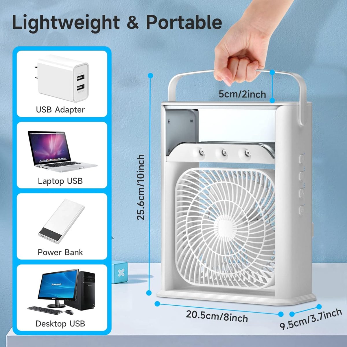 LQTTEK Portable Air Cooler 4-In-1 Mini Mobile Conditioner Fan, Cooling Fan And Humidifier, 7 Colors Led Night Lights With 3 Speeds Personal Evaporative Coolers, Conditioning For Home Office - Image 6