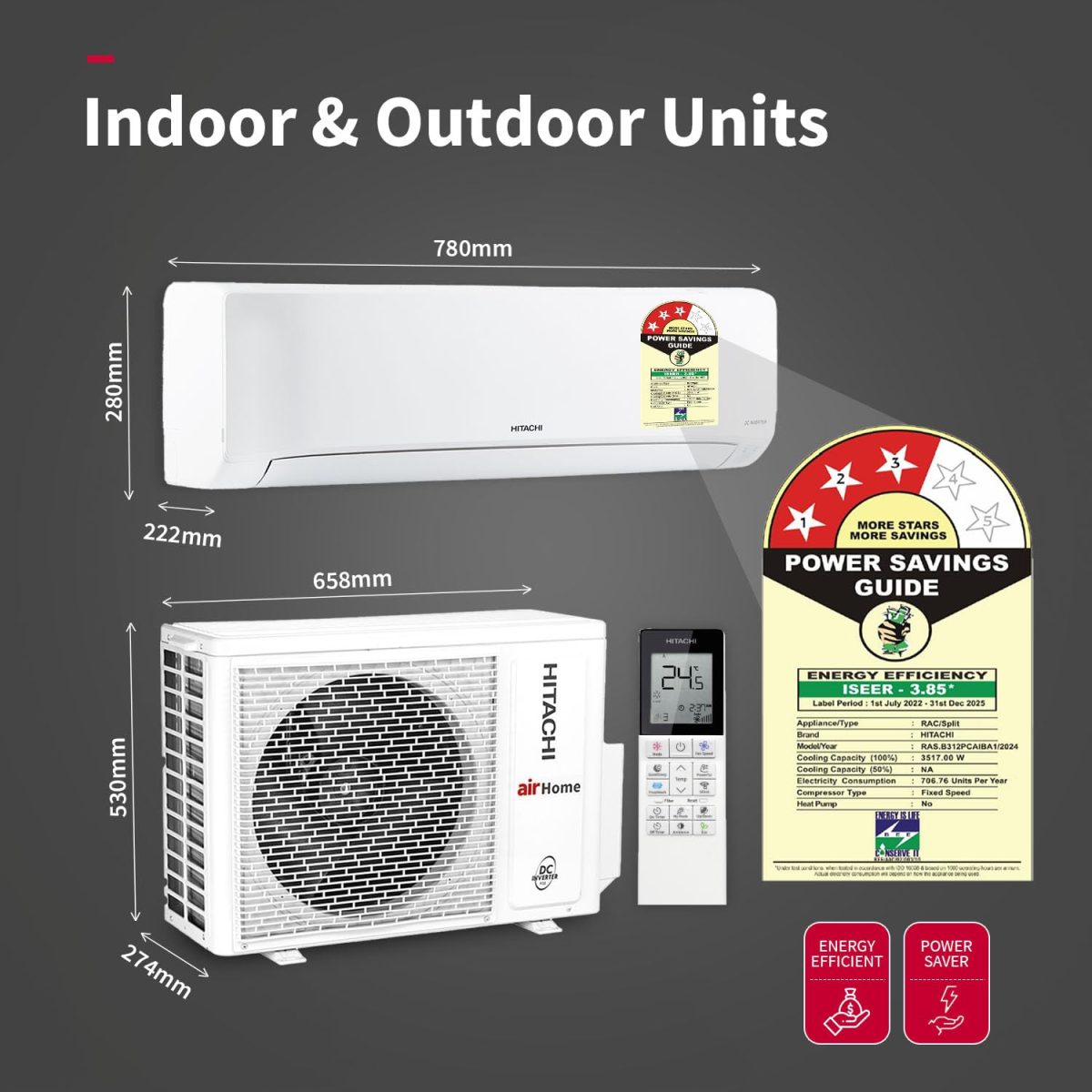 Hitachi 1 Ton Class 3 Star Long Air Throw Fixed Split AC (100% Copper, 4-Way Swing, Dust Filter, 3200FL RAS.B312PCAIBA1, White) - Image 5