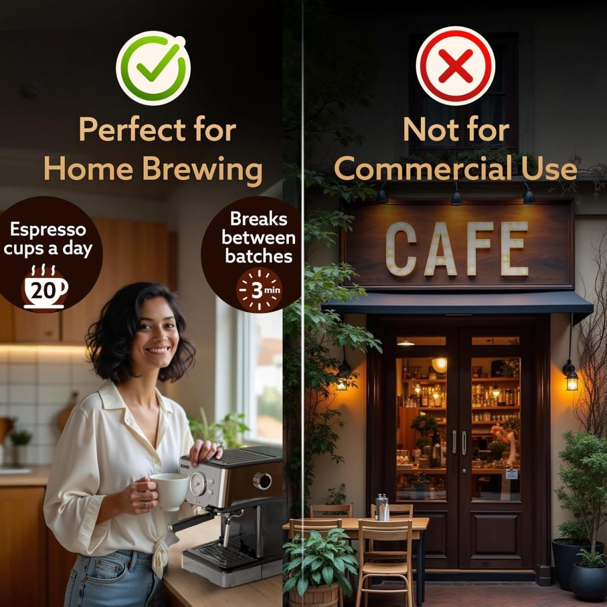 AGARO Imperial Espresso Coffee Maker, Coffee Machine, 15 Bars, With Foaming Milk, Frother Wand for Espresso, Cappuccino, Latte and Mocha, Steam Espresso Maker For Home, Adjustable Milk Frothing and Double Temperature Control System, Stainless Steel, 1100W. - Image 2
