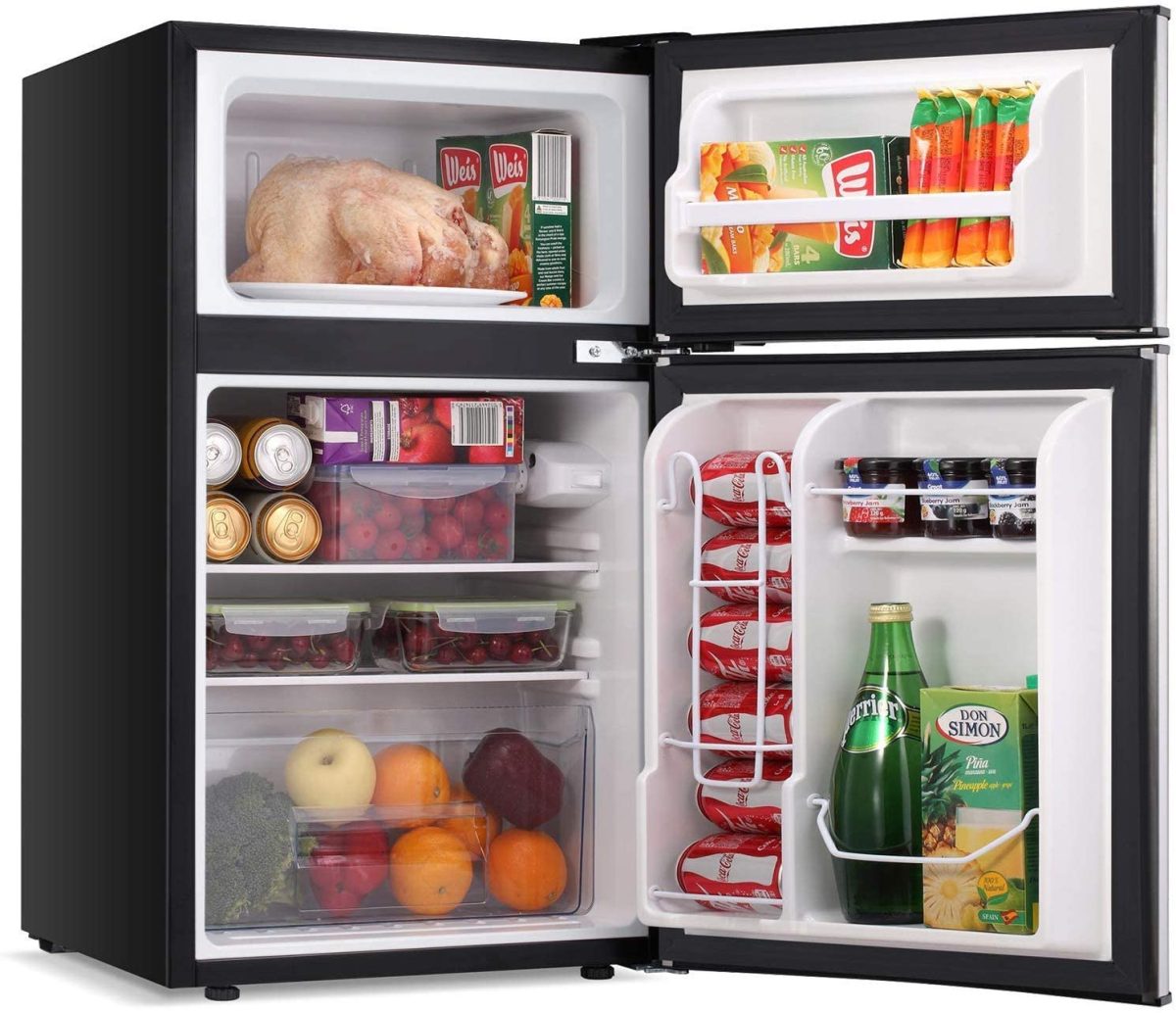 LEONARD USA 115 L Inverter Double Door Mini Fridge Small Refrigerator with Separate Deep Freezer Compartment & Interior Light for Home, Office or Bar (Based on American Technology) (Black & Silver)