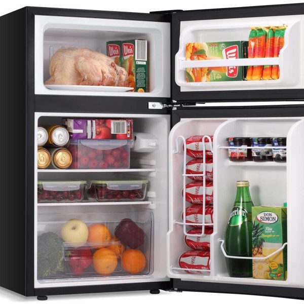 LEONARD USA 115 L Inverter Double Door Mini Fridge Small Refrigerator with Separate Deep Freezer Compartment & Interior Light for Home, Office or Bar (Based on American Technology) (Black & Silver)
