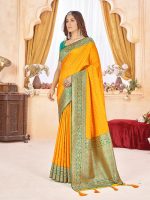 Mehrang Women's Pure Kanjivaram Silk Saree Banarasi Silk Wedding Sarees for Women with Blouse Piece - Image 3