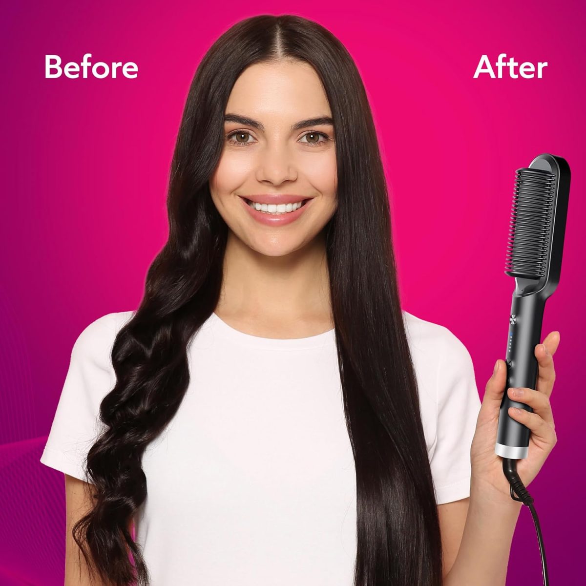 AGARO Hair Straightening Brush, Hair Straightening Comb For Women, Fast Heating, Ionic Care, 5 Heat Settings, Hair Straightener, Hot Brush, Gives Naturally Straight Hair in 5 Mins, Black, HSB2107 - Image 5