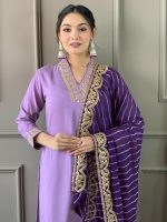 Naixa Women's Rayon Embroidered Straight Kurta with Pant and Dupatta Sets (NX-450) - Image 4