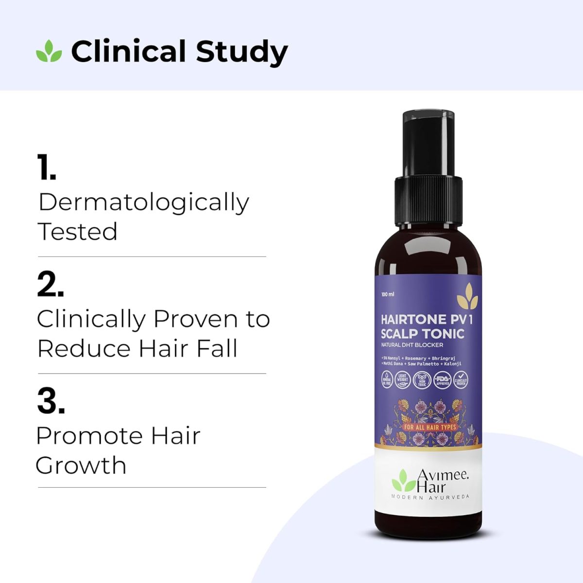 Avimee Herbal Hairtone PV 1 Scalp Tonic | Natural DHT Blocker & Fights Hair Fall | With Rosemary, Saw Palmetto, Amla, Methi & Bhringraj Extracts | Serum For Men & Women | 100 ml - Image 4