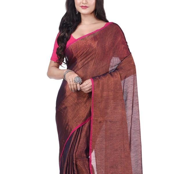 dB DESH BIDESH Women`s Bengal MayurKonthi Color Changer Tissue Pure Handloom Cotton Saree With Blouse Piece