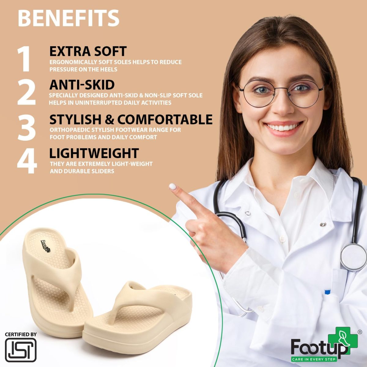 FOOT UP Women’s Soft EVA Recovery Slippers | Ultra-Lightweight Cloud Comfort Sandals with Thick Cushioned Sole – Anti-Skid Indoor & Outdoor Everyday Wear Orthopedic Slides - Image 5