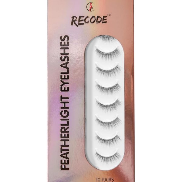 Recode RE08 Featherlight Faux Mink Eyelashes-Transparent Band,Pack of 10