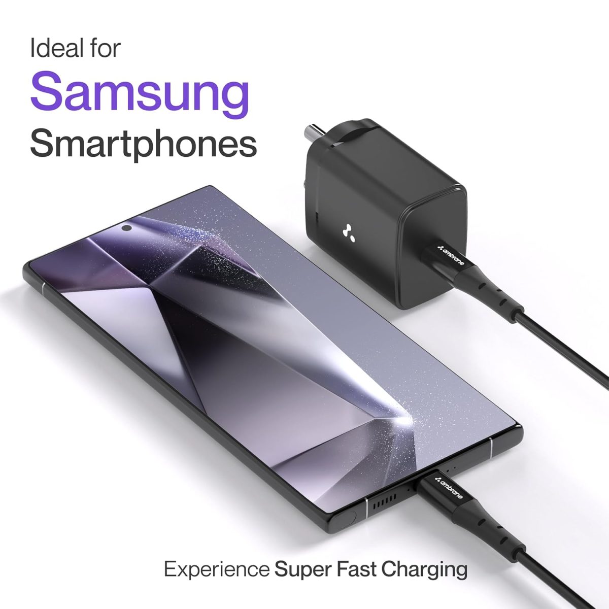 Ambrane 25W Mobile Charger Adapter Charging Cable | Fast Charging for Samsung Smartphones, iPhone 15/14/13/12/11/X & Pro Series & Other Type-C Devices (Charge 25, Black) - Image 2