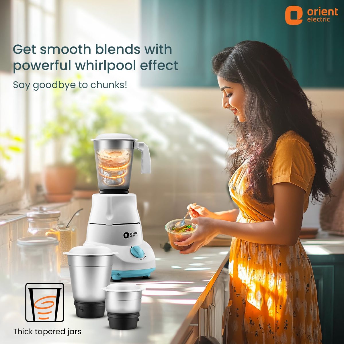Orient Electric 500W mixer grinder | Kitchen Kraft 500 MGKK50B3 with 3 SS jars | Longer life balanced coil motor | ABS body | Uniform grinding | 5 years motor warranty - Image 2