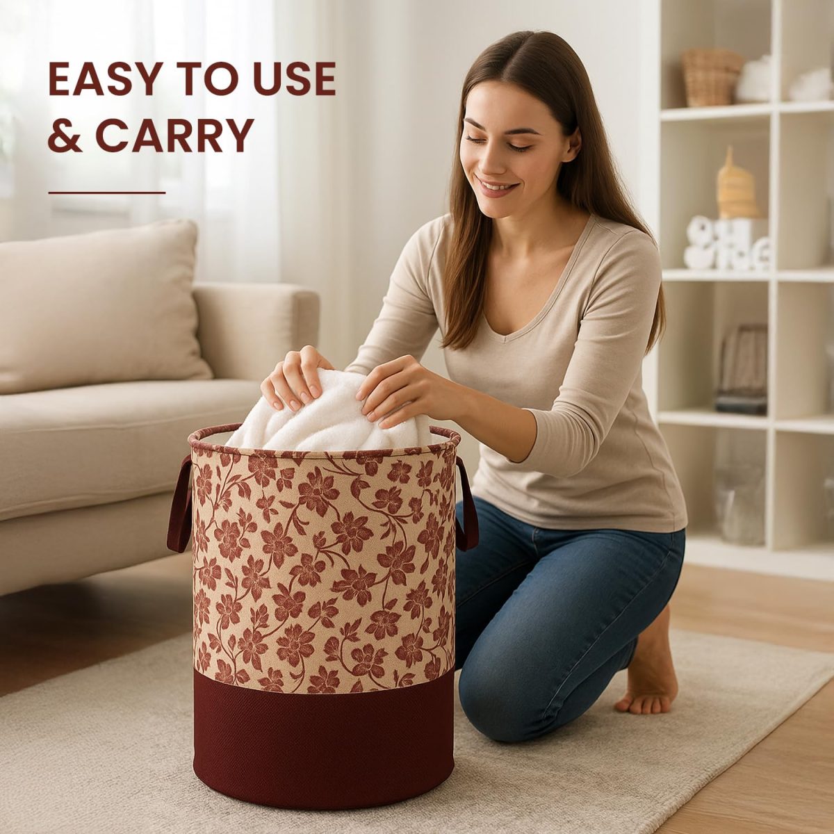 HOMFIL Brand - Laxis 45L Printed Laundry Bag for Clothes Foldable with Easy Carry Handles, Non Woven Laundry Basket for Clothes, Toys, Storage, Clothes Basket Storage Organizer - Brown - Image 6