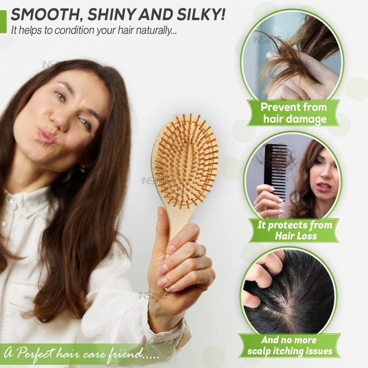 INSIME Wooden hair brush for Women & Men – Bamboo wooden Paddle hair brush for men women Curly hair – Bamboo Wooden brush for hair growth with flat paddle brush comb - Image 4