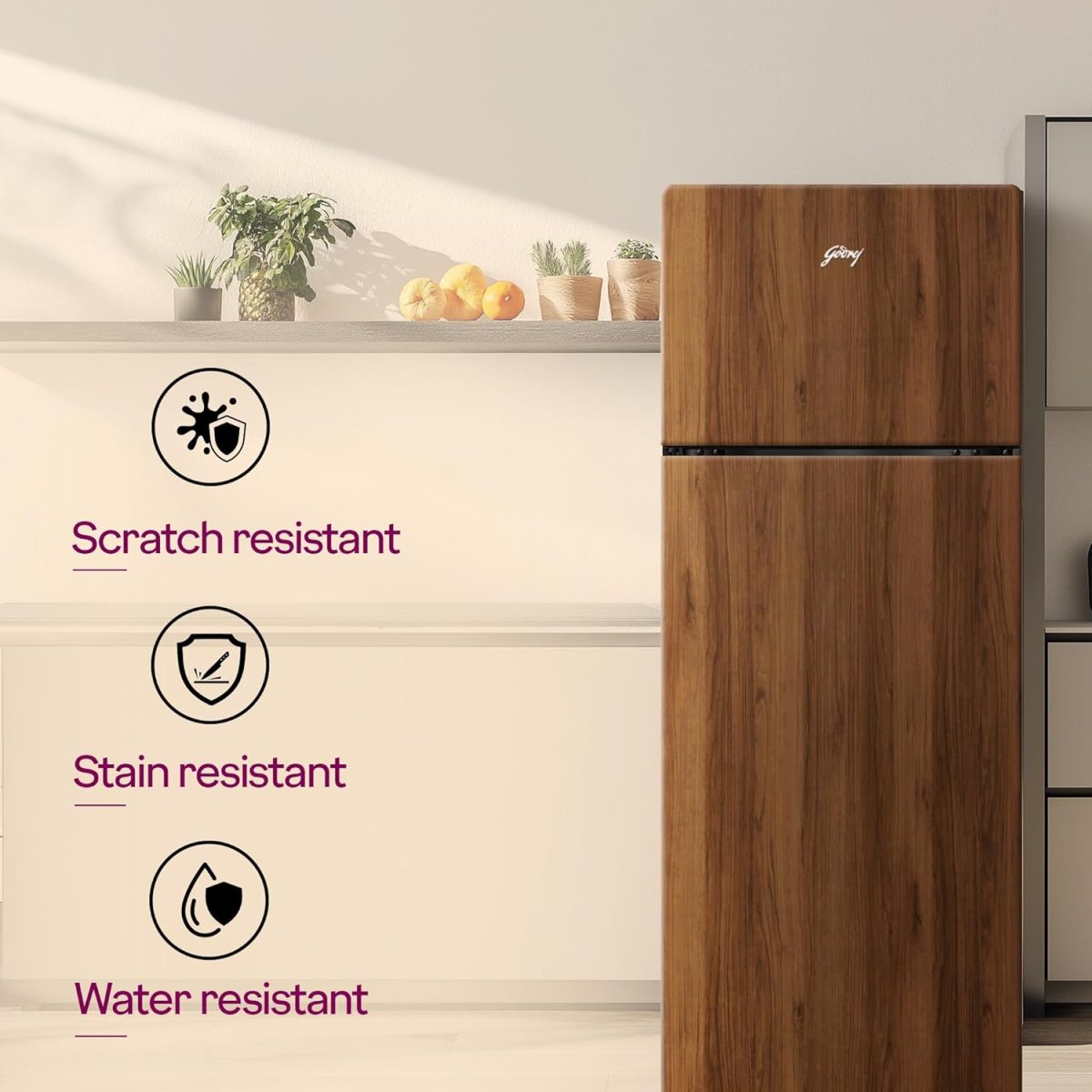Godrej 244 L 2 Star Wood Finish, 30 Days Farm Freshness, Frost Free Inverter Double Door Refrigerator (RT EONVOGUE 280B RI WT WD, Walnut Wood) - Image 3