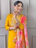 Naixa Women's Rayon Embroidered Straight Kurta with Pant and Dupatta (Available in Plus Size) - Image 9