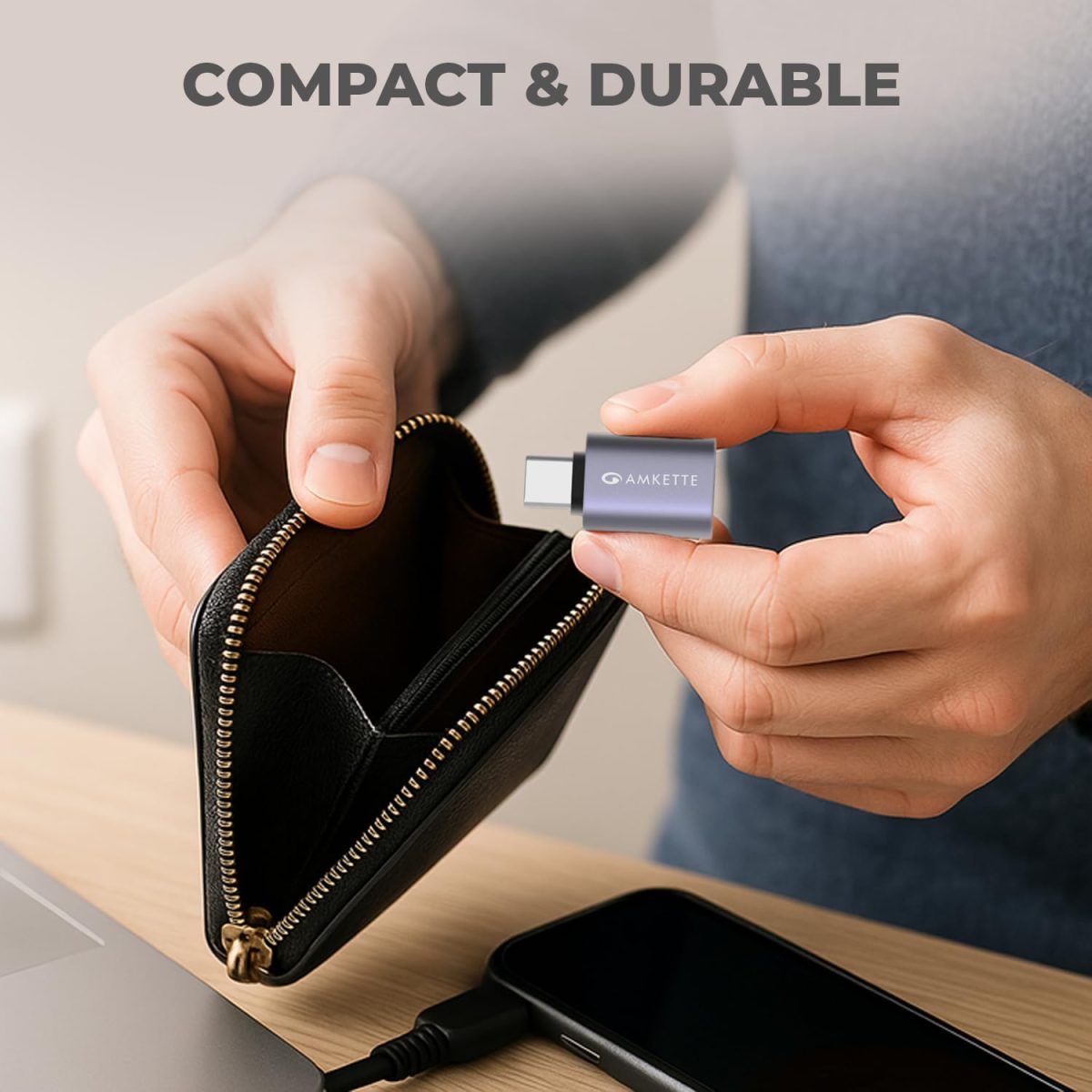 Amkette USB 3.0 Type-C Male to USB-A Female OTG Adapter, 5Gbps Data Transfer, 15W Fast Charging | Compact, Portable & Durable Aluminum Alloy | Universal Compatibility for Laptops & More - Image 5