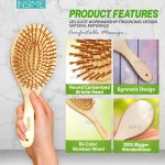 INSIME Wooden hair brush for Women & Men – Bamboo wooden Paddle hair brush for men women Curly hair – Bamboo Wooden brush for hair growth with flat paddle brush comb - Image 2