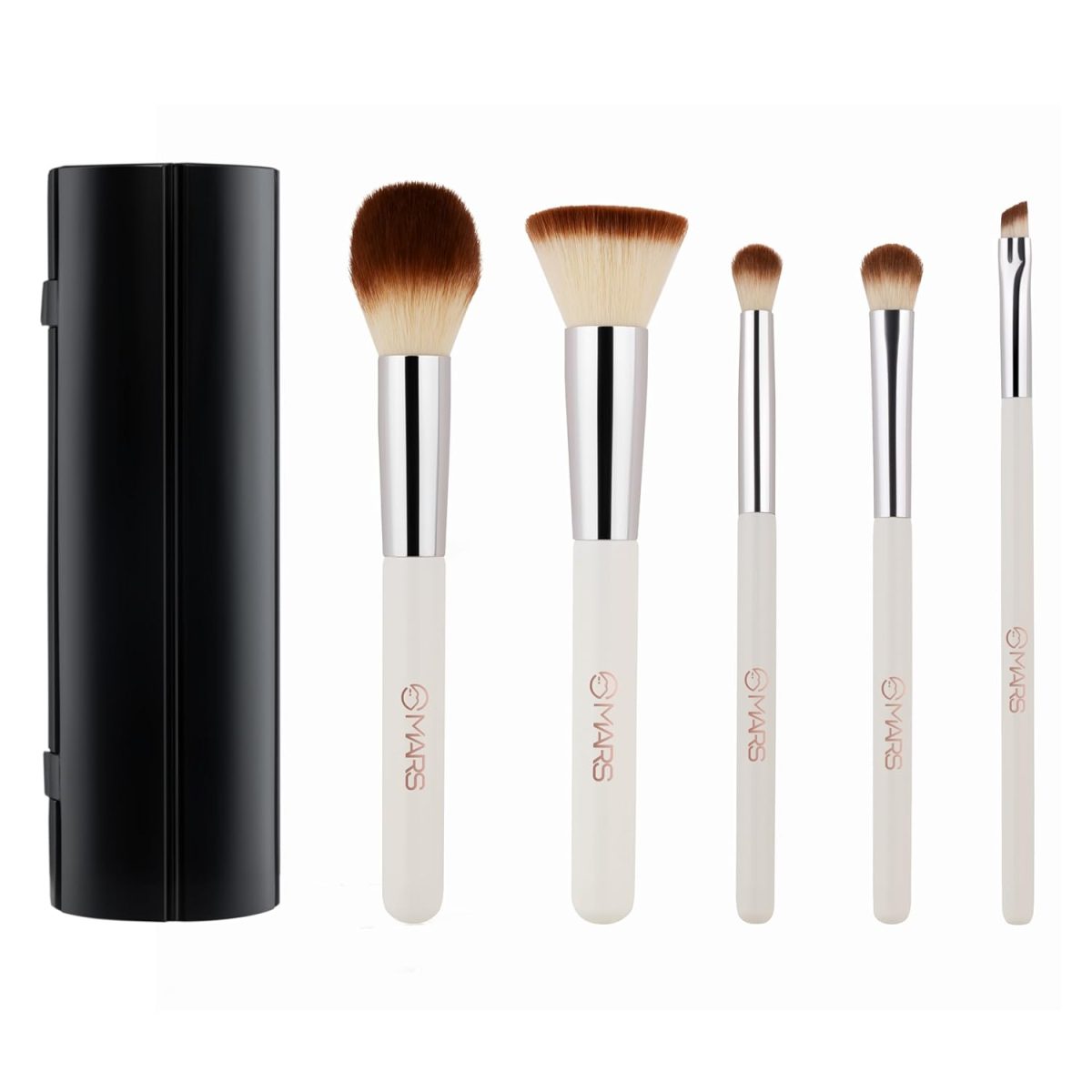 MARS Penta Perfect Set of 5 Makeup Brush Set with Holder | Long-Lasting Soft & Synthetic Bristles | Versatile Use | Precise Application for Face, Eyes & Brows (WHITE)