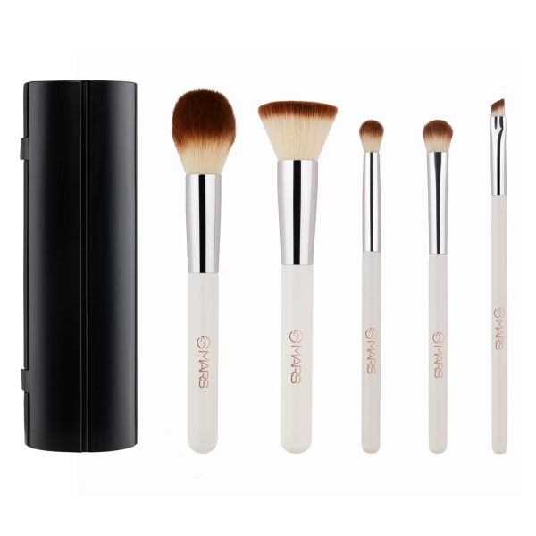 MARS Penta Perfect Set of 5 Makeup Brush Set with Holder | Long-Lasting Soft & Synthetic Bristles | Versatile Use | Precise Application for Face, Eyes & Brows (WHITE)