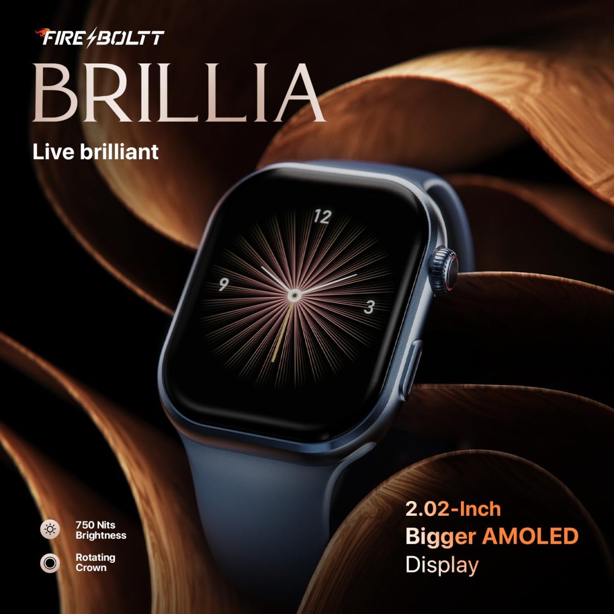 Fire-Boltt Brillia Smart Watch with 51.3mm (2.02 inch) AMOLED Display, Bluetooth Calling, SpO2, Heart Rate Monitoring, 120+ Sports Modes (Brillia, Blue) - Image 2