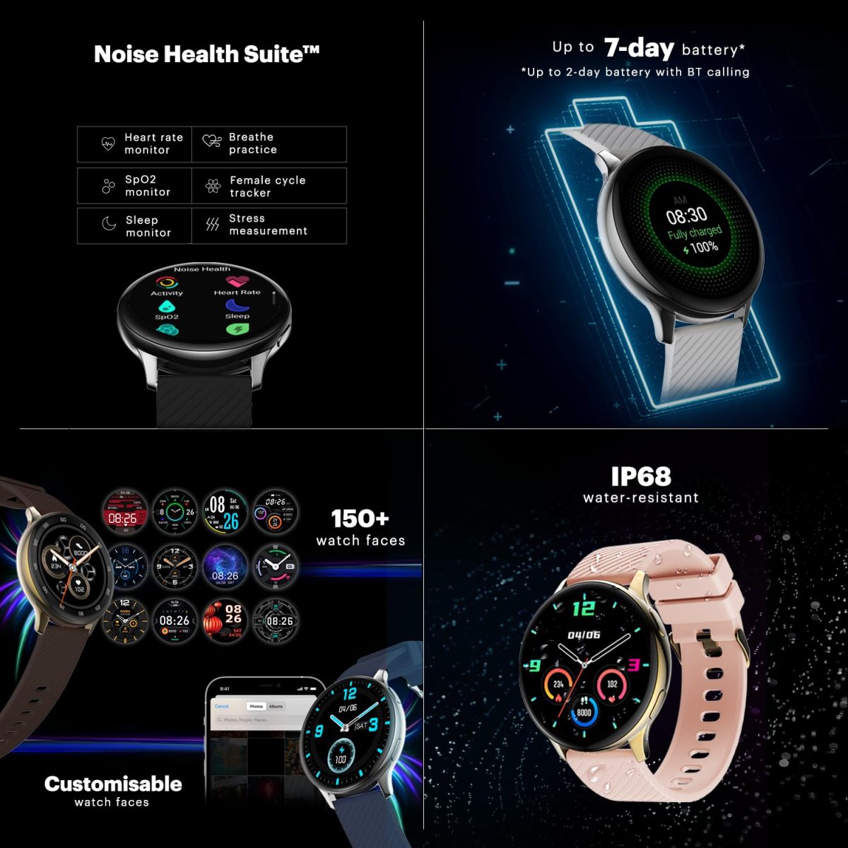 Noise Vortex Plus 1.46” AMOLED Display, AoD BT Calling, Sleek Metal Finish, 7 Days Battery Life, All New OS and with 100+ Watch Faces & Health Suite (Metal Black) - Image 9