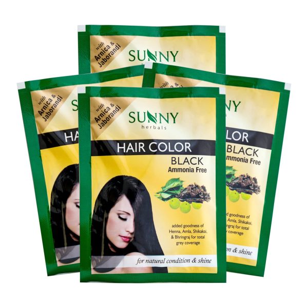 Sunny Herbals Black Hair Color | With Henna, Amla, Shikakai & Bhringraj | Long-Lasting Color | Deep Root-to-Tip Coverage | Ammonia-Free | Silicone-Free | Unisex | Natural Healthy Shine, Pack of 4