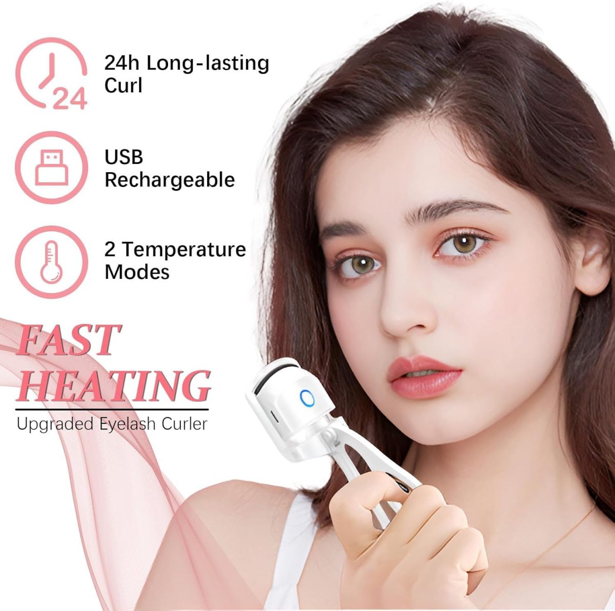NIYANETAIL Heated Eyelash Curler, Electric Heated Lash Curler Rechargeable, 2 Heating Modes with Sensing Heating Silicone Pad, Portable Handheld Makeup Tools for Women - Image 6