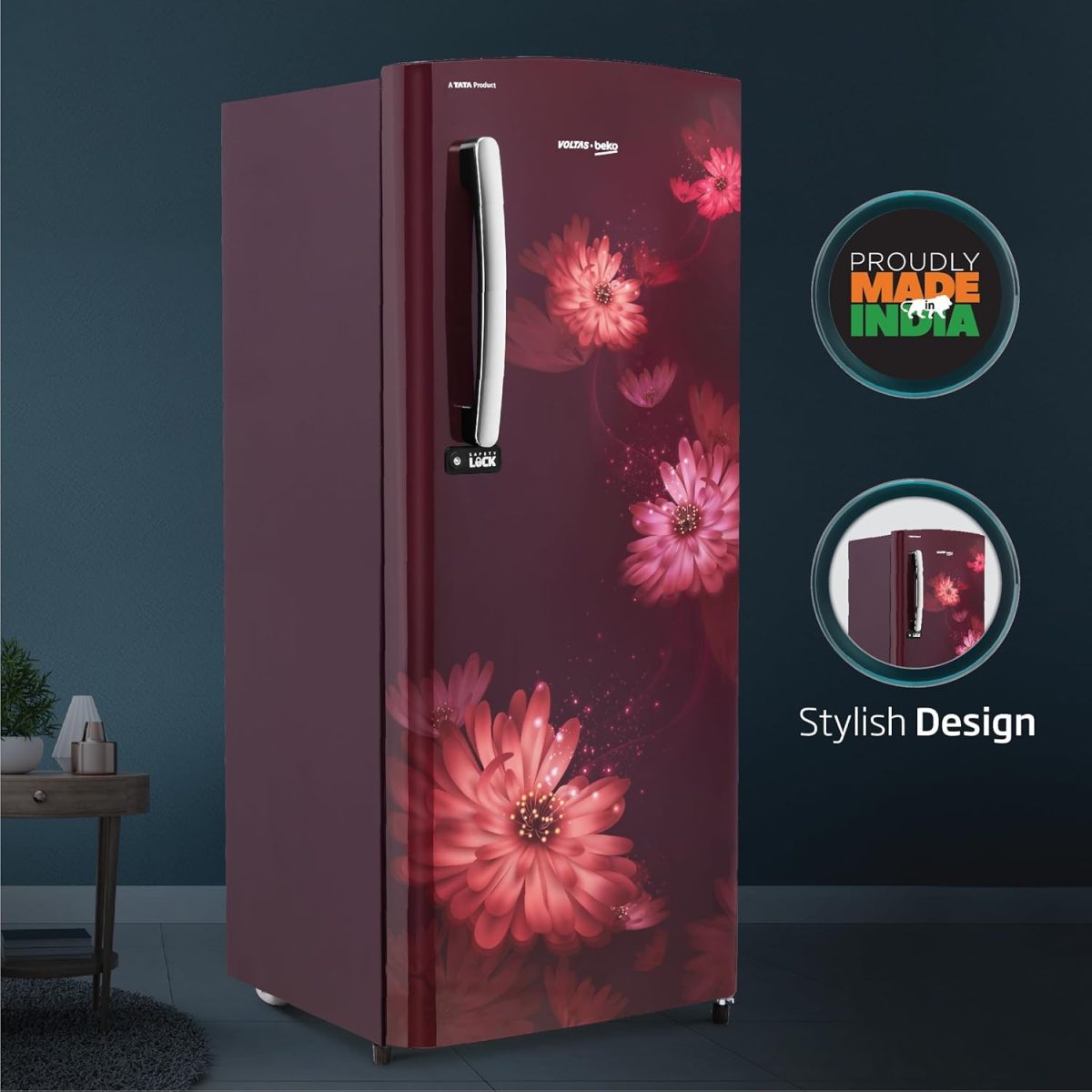 Voltas Beko ‘A Tata Product’ 210 L 3 star Made-in-India Direct cool Refrigerator (RDC245C / W0DWE0M000UGD, Dahlia Wine) - Image 8