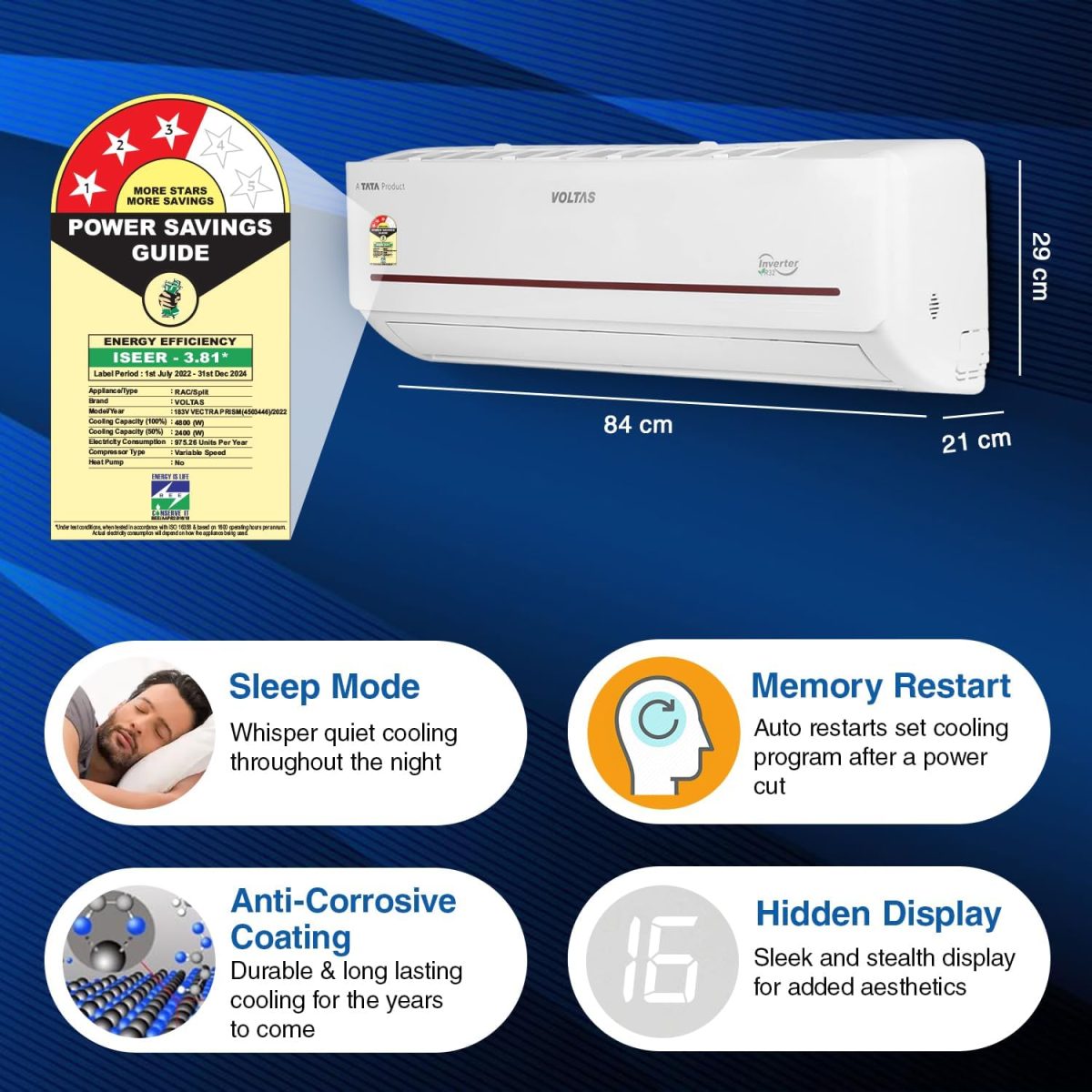 1.5 Ton 3 Star Adjustable Inverter Split AC(Copper, 183V Vectra Prism, 4-in-1 Adjustable Mode, White) - Image 5