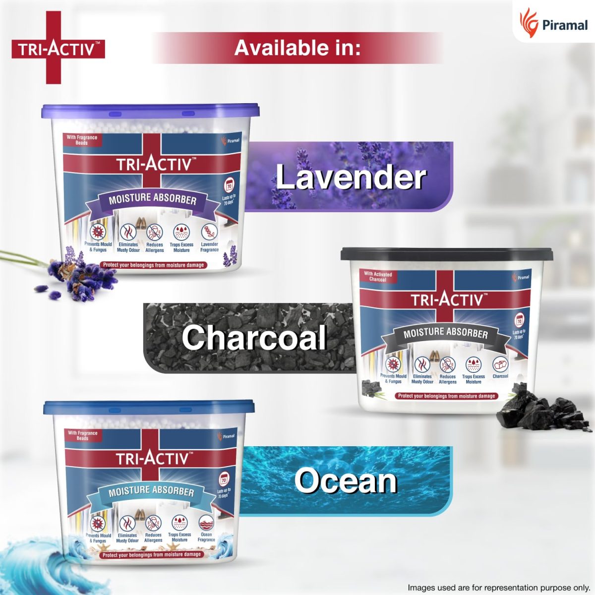 Tri-Activ Moisture Absorber | Absorbs upto 600ml Each|Pack of 2 | Dehumidifier for Room Moisture | Air Freshener & Humidity Absorber for Wardrobe, Toilet & Car | Prevents Mould, Fungus, Odour|Lavender - Image 7