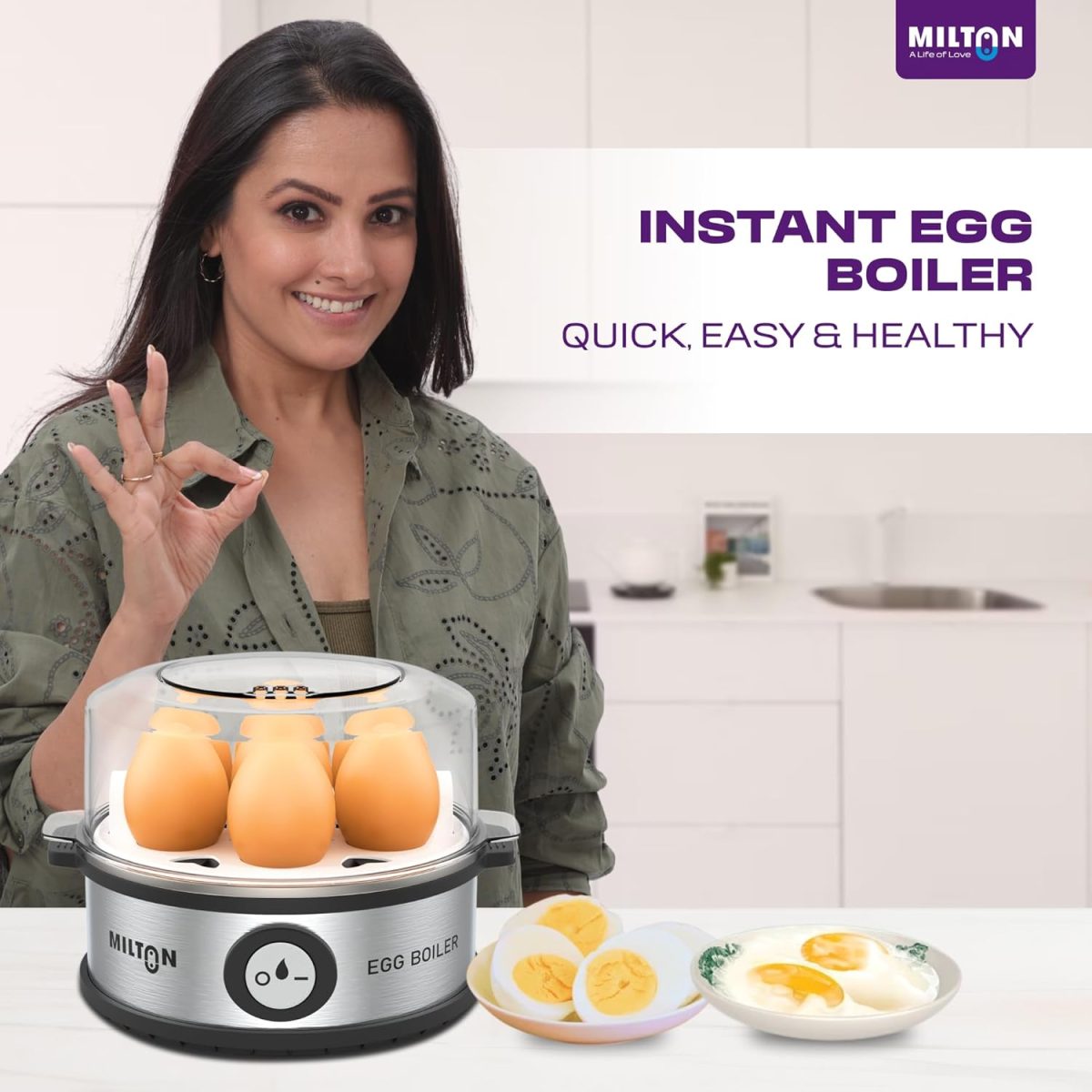 Milton Smart Instant Electric Egg Boiler | Automatic Cut Off | Egg Cooker & Steamer for Boiling Up to 7 Eggs | 3 Boiling Modes | 360 Watt | Stainless Steel Body & Heating Plate | - Image 4