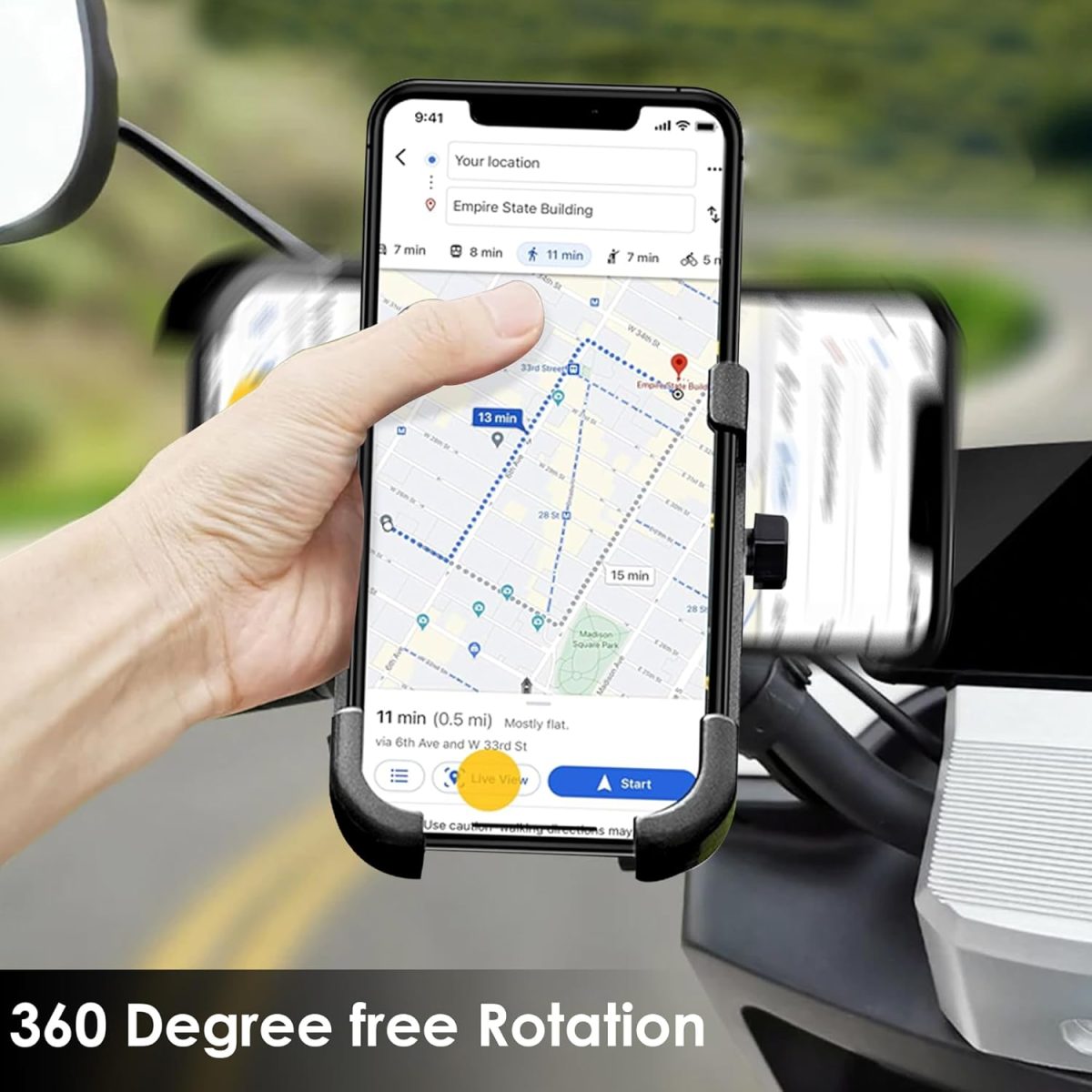 OTOROYS Metal CNC Bike Mount Holder Navigation 360 Degree Rotation Mirror Cradle for All Smartphones Bicycle, Motorcycle, Scooty (Black) - Image 5