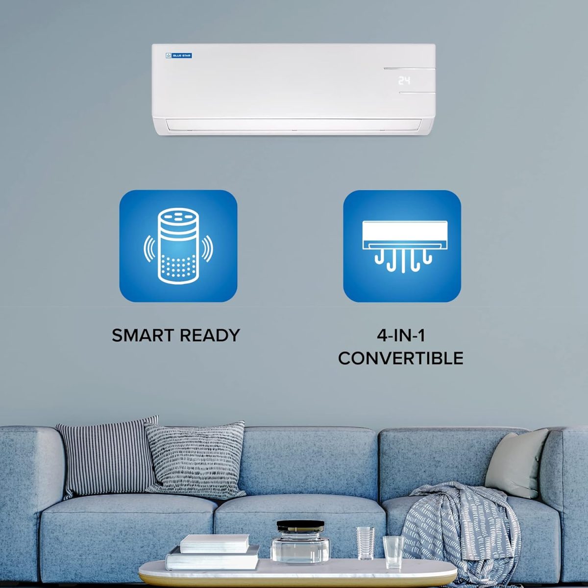 Blue Star 0.9 Ton 3 Star 5 in 1 Convertible Inverter Split AC (Copper, Smart Ready, Turbo Cool, IA311YNU, 2023 Model, White) - Image 4