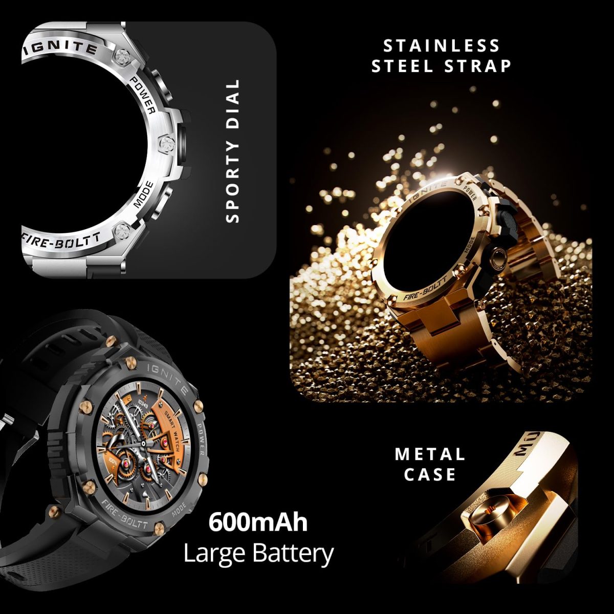 Fire-Boltt Assault Rugged Smartwatch – 1.5" HD Display, Bluetooth Calling, 600mAh Battery, Compass, Heart Rate & SpO2 Monitoring, 7-10 Days Battery Life, Heavy Metal Sports Design - Image 6