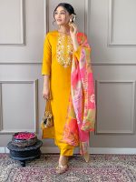 Naixa Women's Rayon Embroidered Straight Kurta with Pant and Dupatta (Available in Plus Size) - Image 2