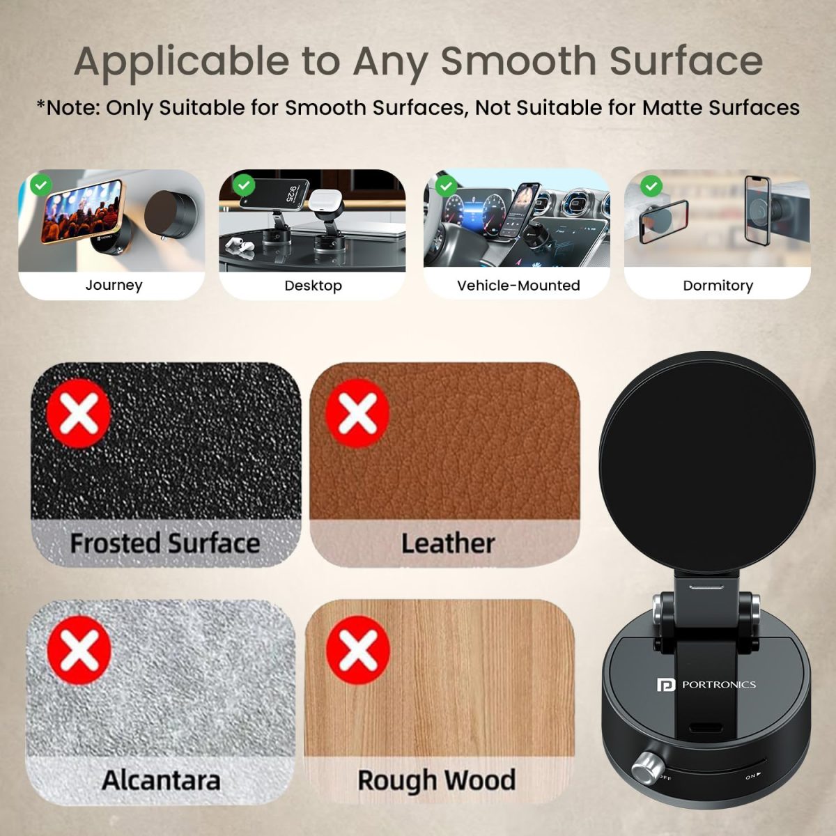 Portronics Hold X Magnetic Vacuum Suction Mobile Holder, Multiple Angle Adjustment, Retractable, Strong Magnetic Attachment, Compatible with iPhone & Android Phone for Car, Desk, Mirror, Glass(Black) - Image 8