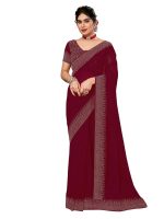 SIRIL Women's Hot Fixing Georgette Saree with Unstitched Blouse Piece