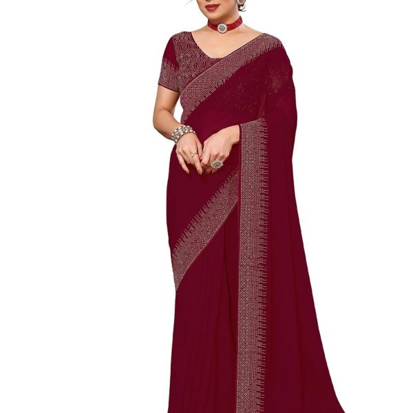 SIRIL Women's Hot Fixing Georgette Saree with Unstitched Blouse Piece