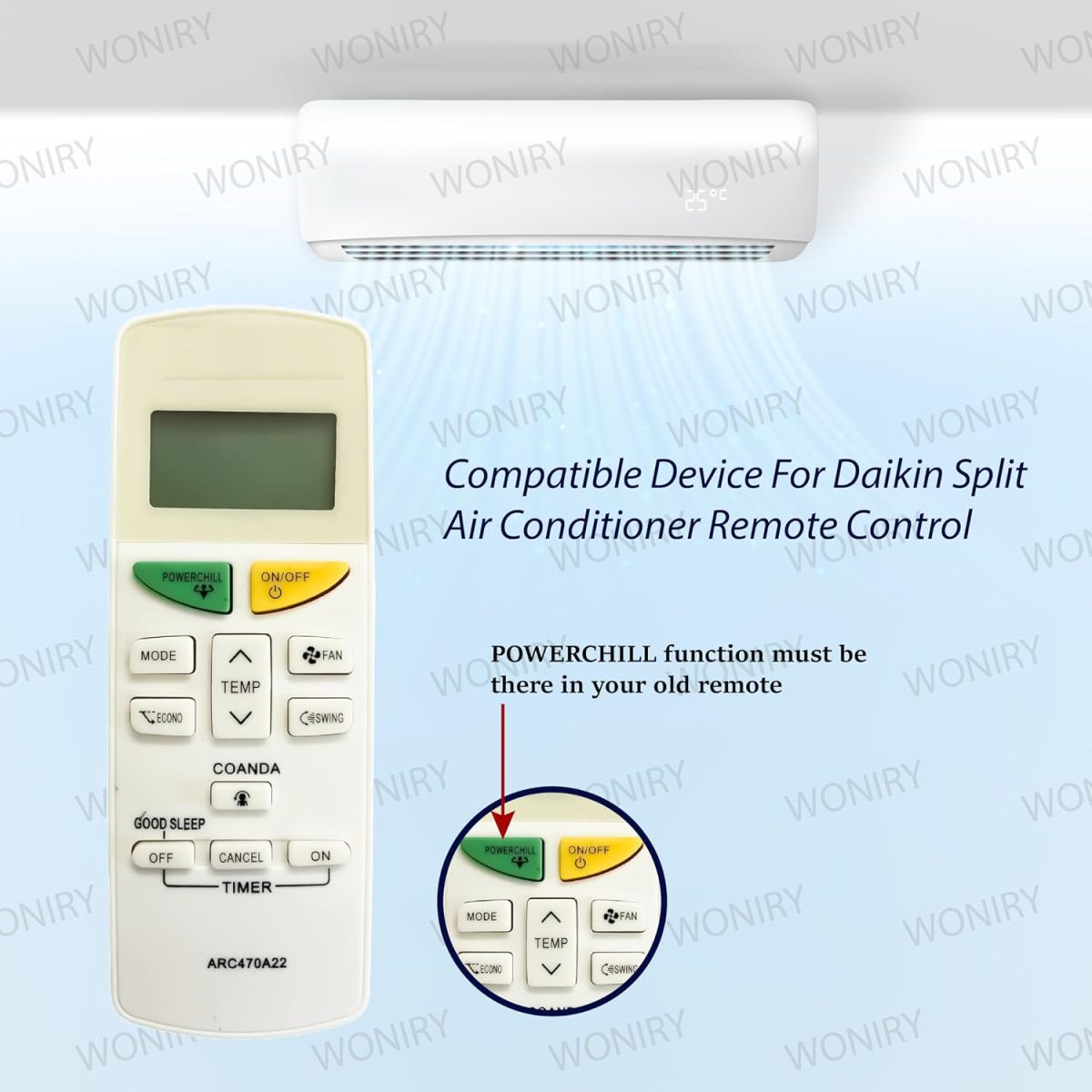 Woniry Air Conditioner Remote Control (AC 132B) Compatible For Daikin Ac Remote Suitable For 1/1.5/2 Ton Daikin Split Ac Remote and Daikin Window Ac Remote - Image 2